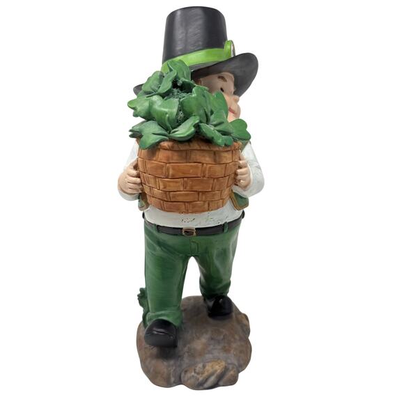 St. Patrick’s Day Leprechaun Statue w/ Shamrocks Garden Lawn Decor 12” - Picture 6 of 8